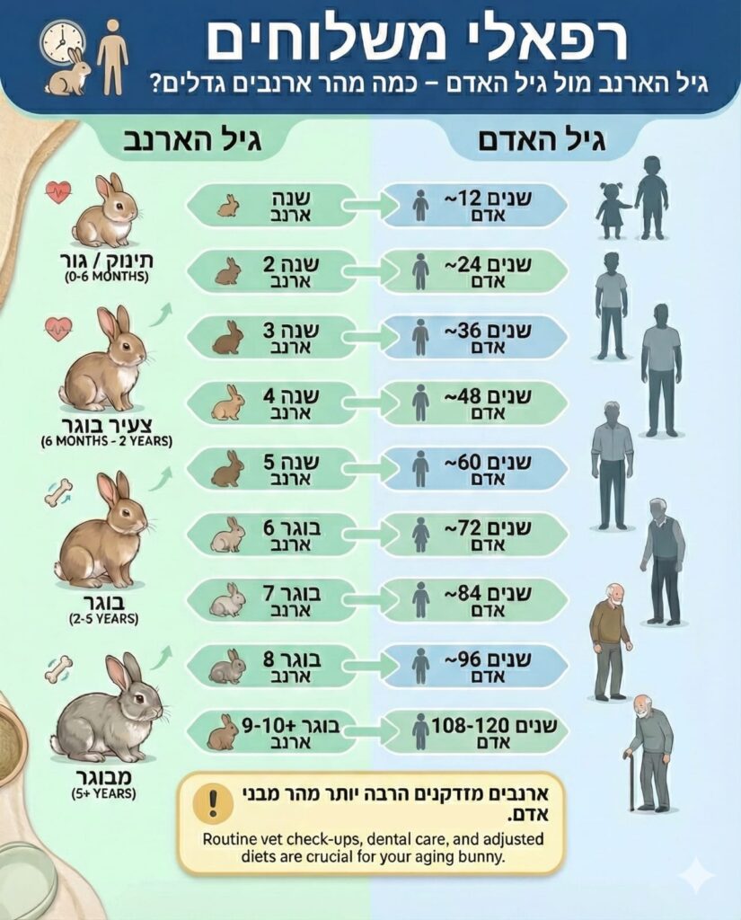 השוואת גיל ארנב לגיל אדם לפי שלבי החיים